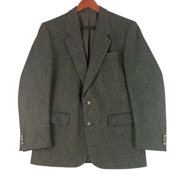 Donegal II Irish Wool Tweed Blazer Mens 40R Classic Vintage Herringbone Brown - Picture 1 of 14